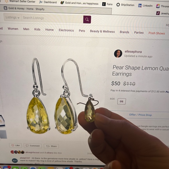 Pear Shape Lemon Quartz Drop & Dangle Earrings - Picture 11 of 11
